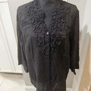 Chic Black Ruffle Front Blouse